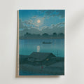 Hasui Kawase Moon over Arakawa River at Akabane 1929 Poster – utan passepartout