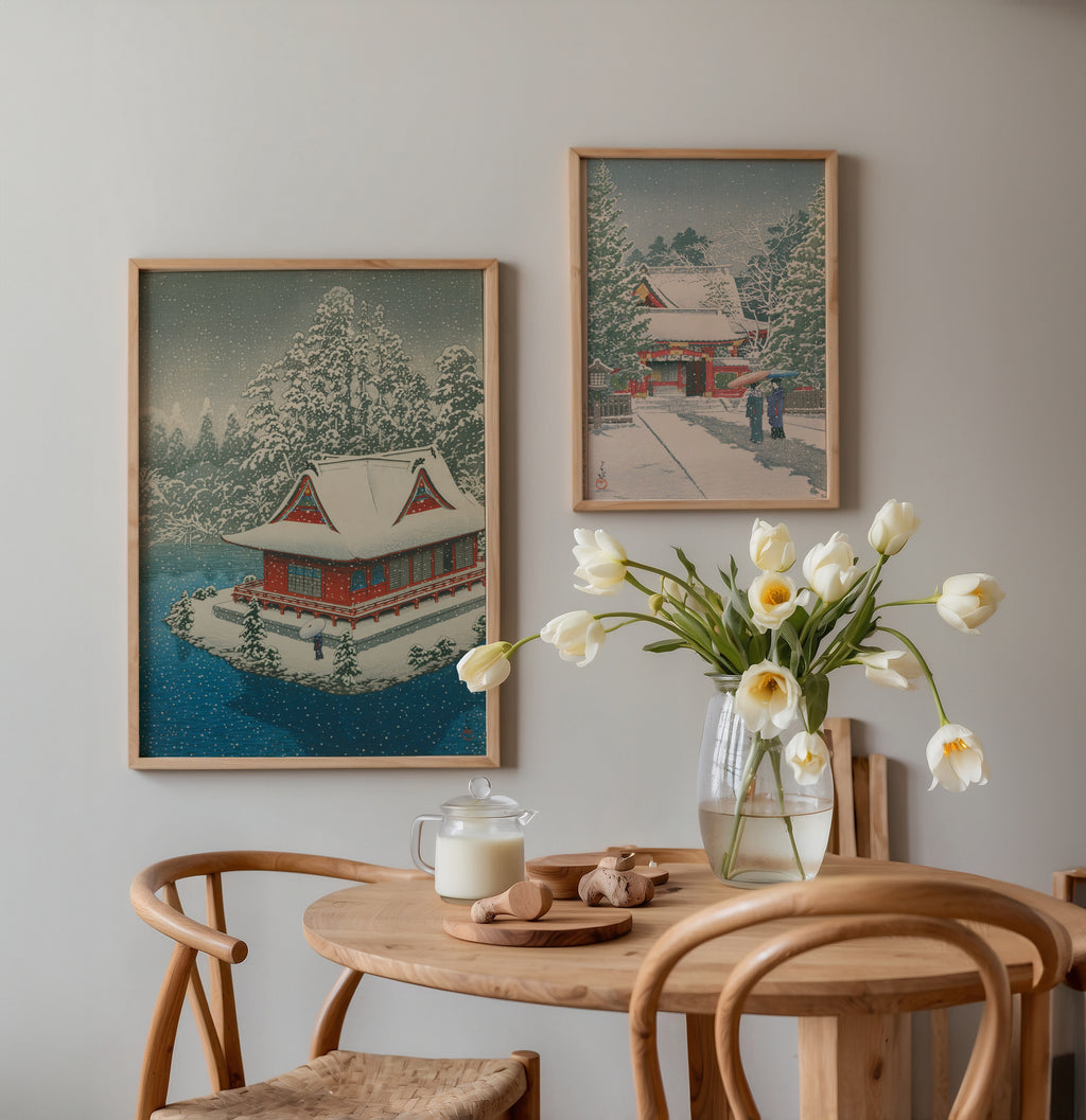 Hasui Kawase Inokashira in Snow 1928 Poster – två posters i rum 1