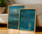 Hasui Kawase Starlit Night at Miyajima 1928 Poster – två posters i rum 3