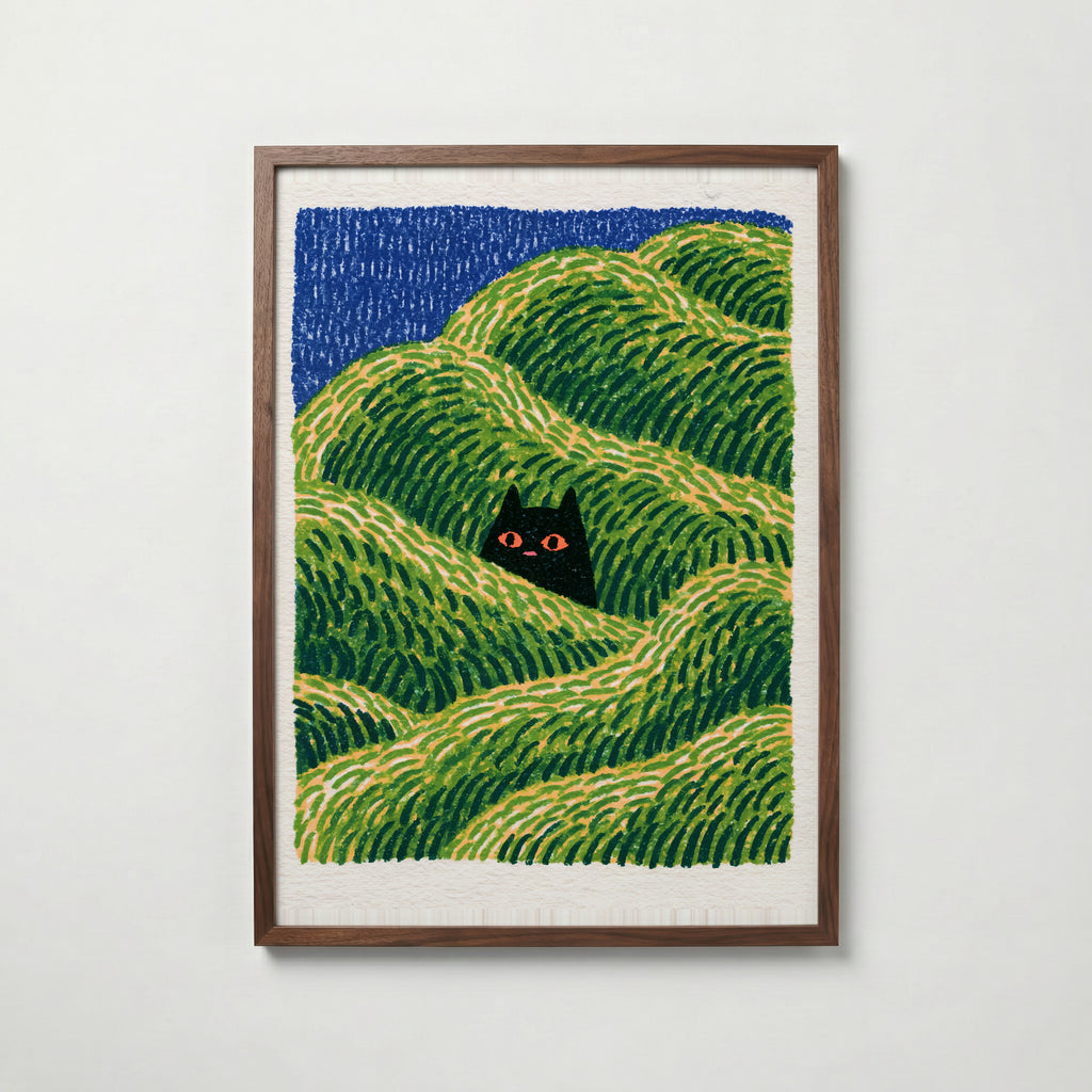 Hidden Cat Meadow Poster – valnötsram