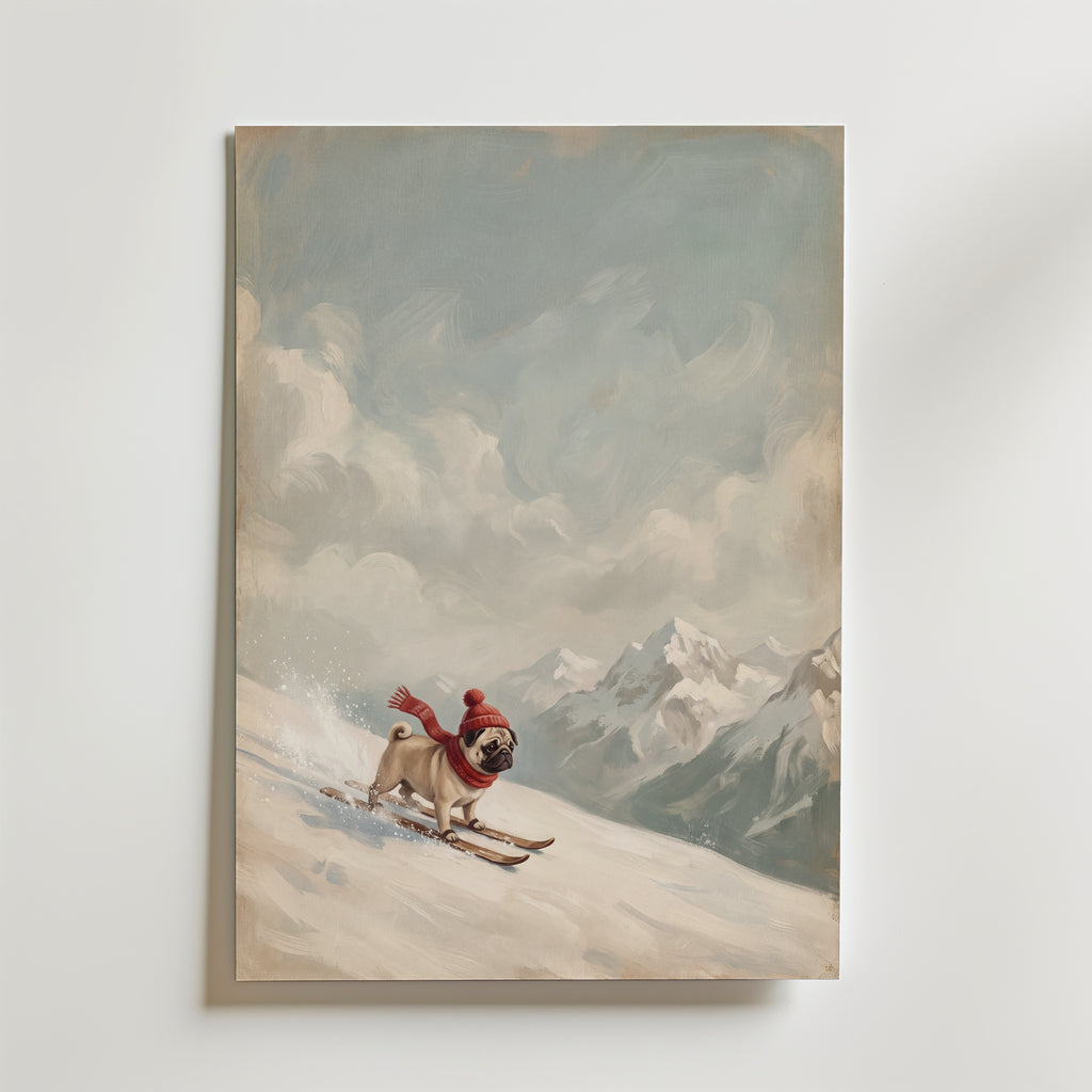 Apres-Ski Pug Poster – canvas utan passepartout