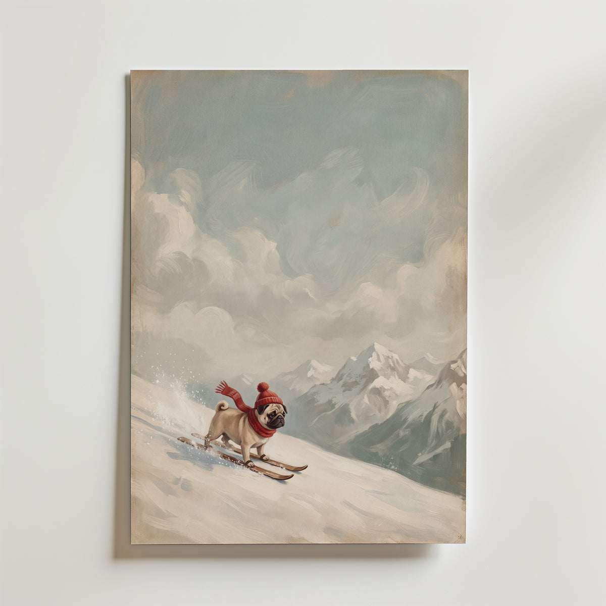 Apres-Ski Pug Poster – canvas utan passepartout