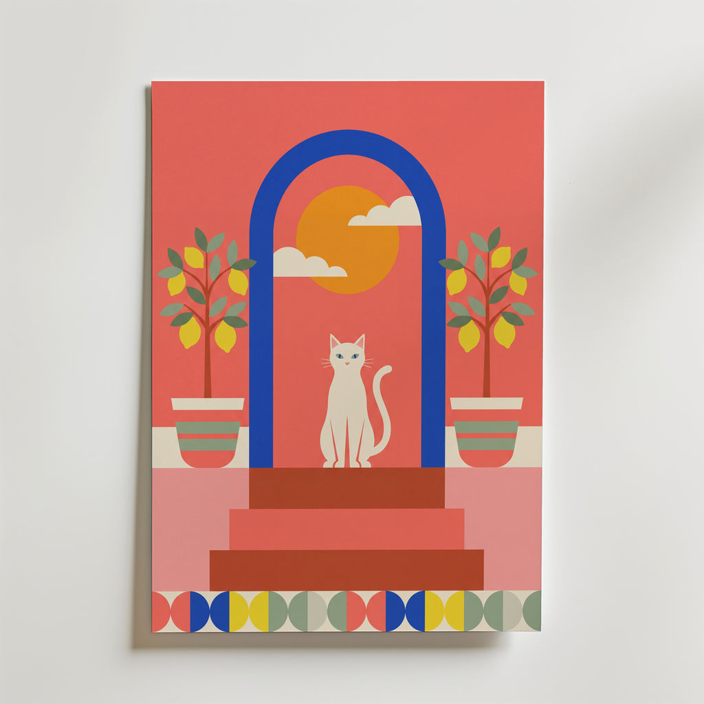 Cat Under the Blue Arch Poster – canvas utan passepartout