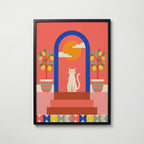 Cat Under the Blue Arch Poster – svart ram