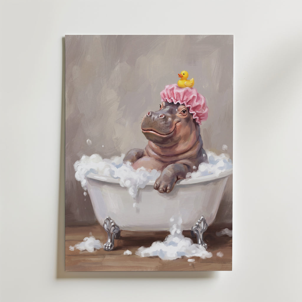 Hippo Bubble Bath Poster – canvas utan passepartout
