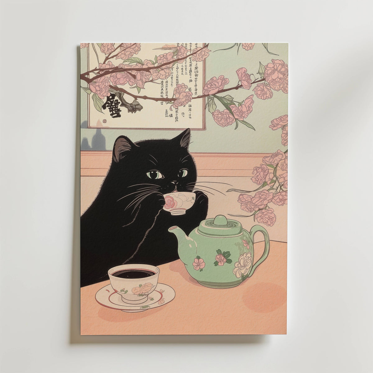 Bundle 2-pack Sakura Feline Harmony visualiserad i interiör – postercollection hos Bozetto