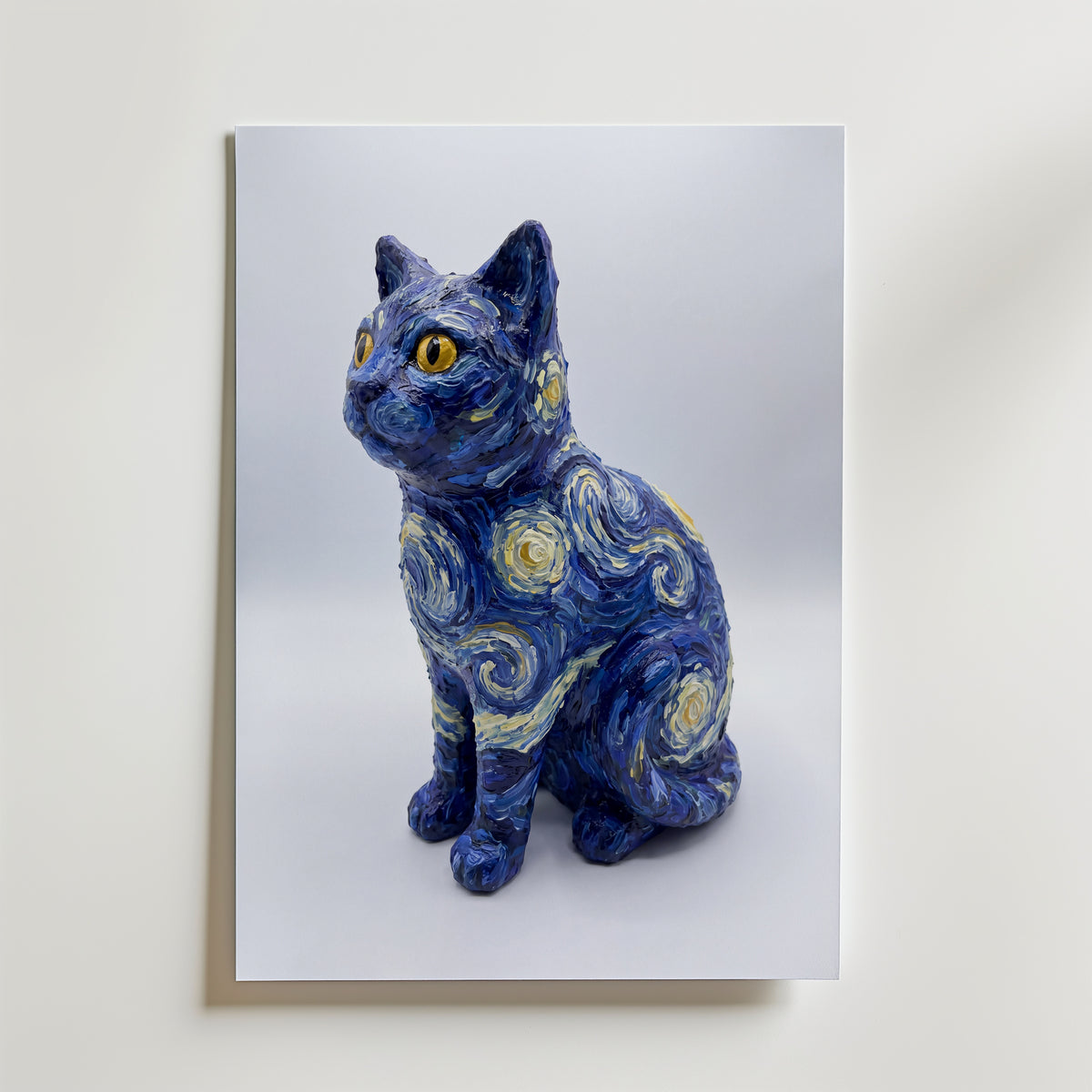 Starry Night Cat Sculpture Poster – canvas utan passepartout