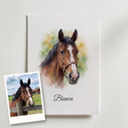 Personlig hästporträtt akvarell före och efter