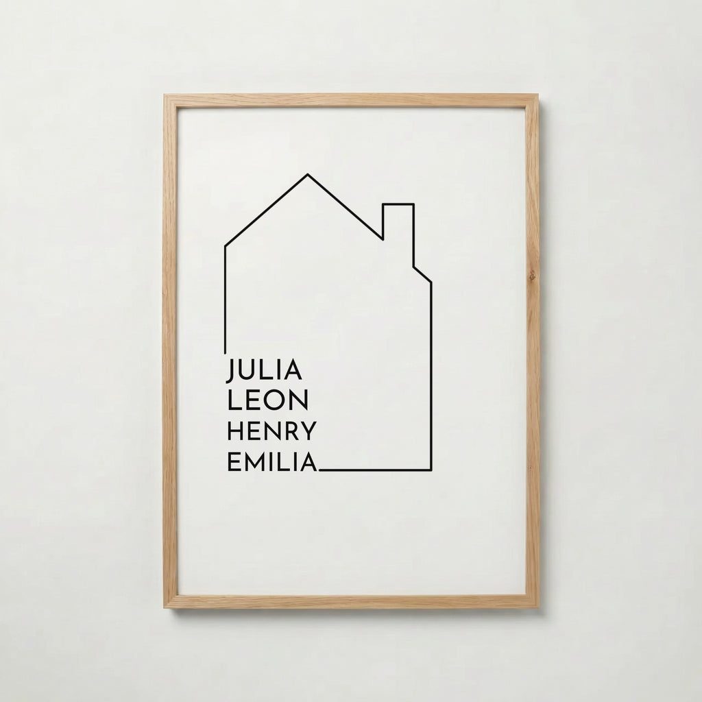 Personlig poster hus med familjens namn i ekram