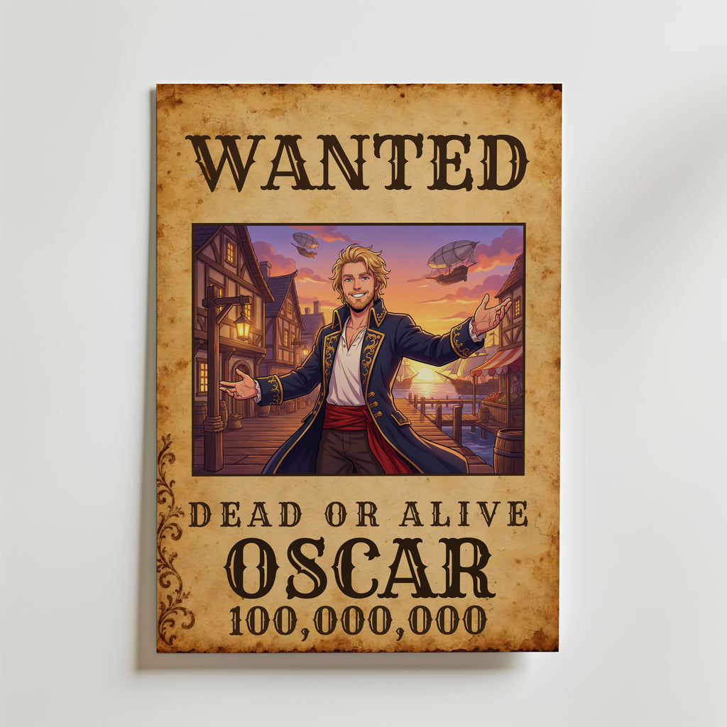 Personlig WANTED-animeposter med namn och belöning